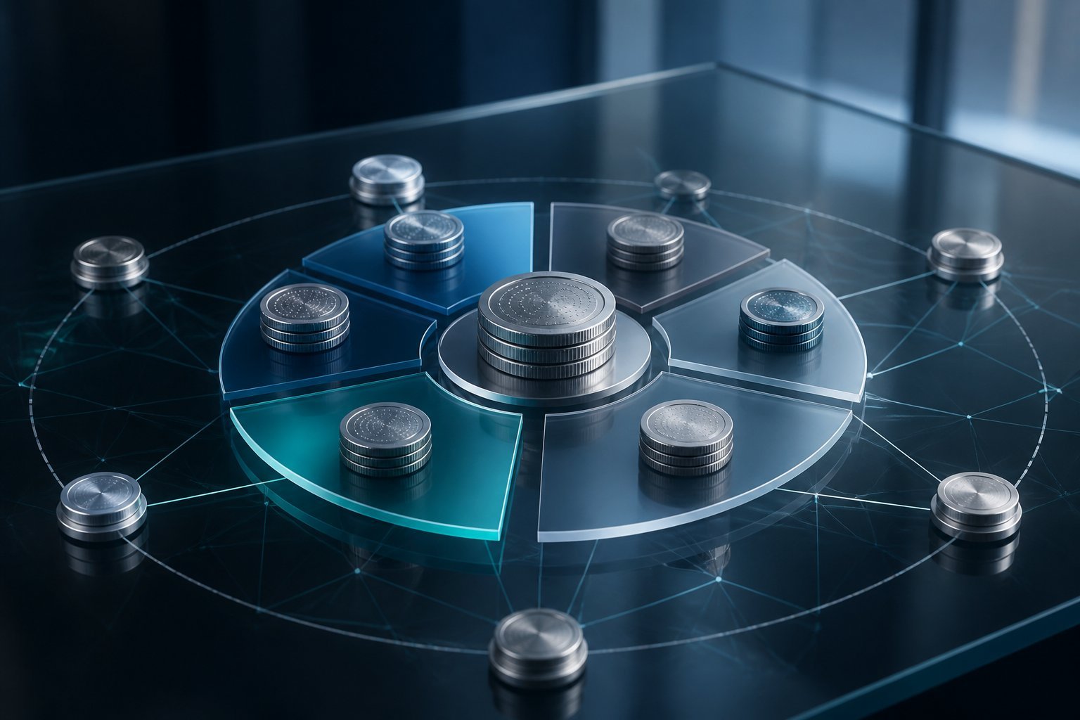 Abstract digital tokens arranged in an organized supply and distribution system.
